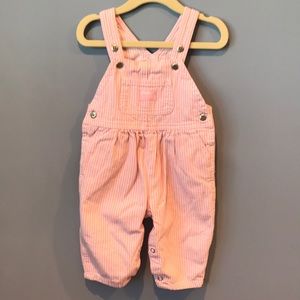 Pink & White Stripe Overalls w/ Snap Bottom